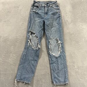 American Eagle Highest Rise Baggy Straight Jean Women 0 Blue Y2K Boho Festival